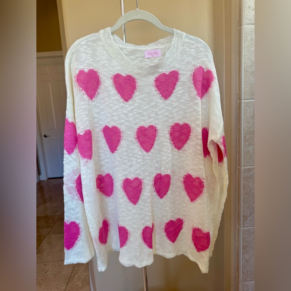 Pink Lily Heart Sweater
